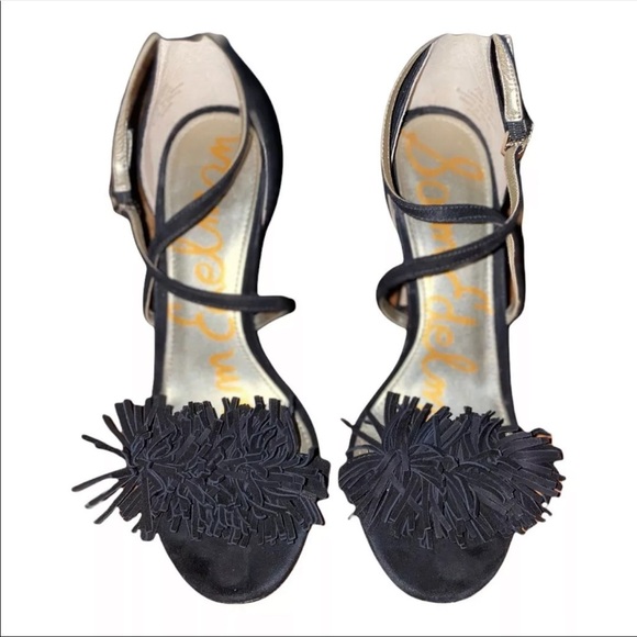 Sam Edelman Aisha Fringed Suede Womens Sandal Heels Open Toe Black 7.5 - Picture 4 of 8